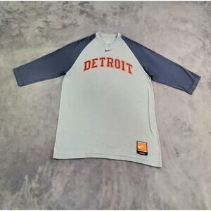 Nike Detroit Tigers Sz M Baseball Dri-fit 3/4 Sleeve Shirt Gray MLB C16-46